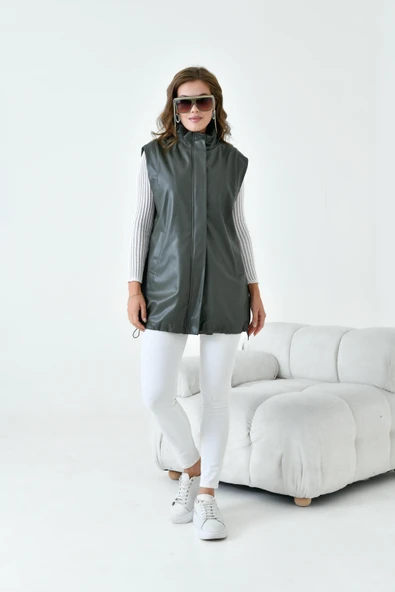 FTZ Women Kadın Deri Yelek  Haki 30926