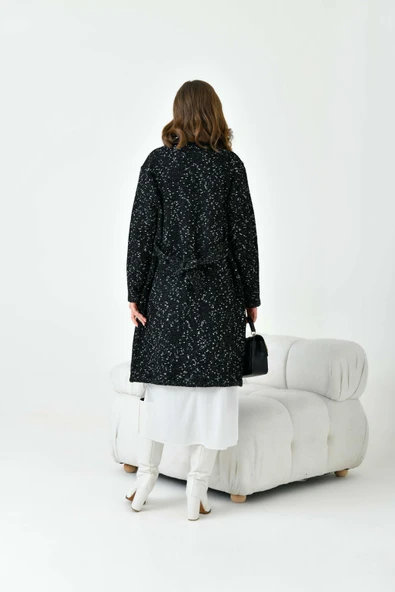 FTZ Women Kadın Kendinden Kemerli Uzun Hırka  Siyah 20737 - Resim 7