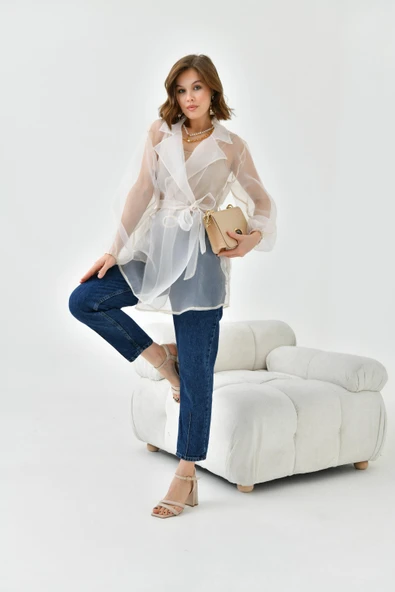 FTZ Women Kadın Desenli Şifon Kap  Beige 30737 ürün görseli