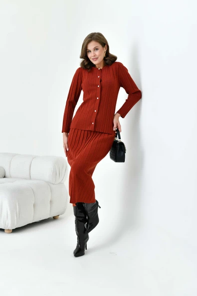 FTZ Women Kadın Pileli İkili Takım  Kiremit 20680 - Resim 3