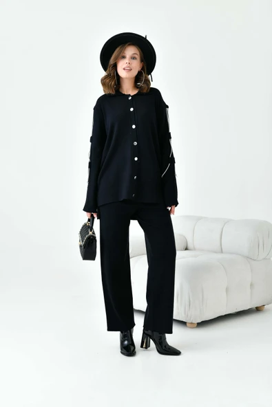 FTZ Women Kadın Kol Detaylı İkili Takım  Siyah 20717 - Resim 6