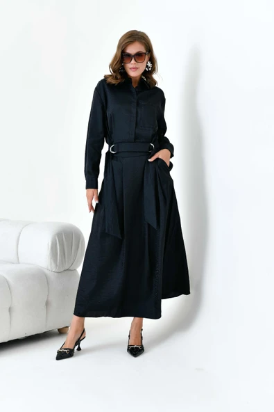 FTZ Women Kadın Etekli Parlak Takım  Siyah 30870 - Resim 4