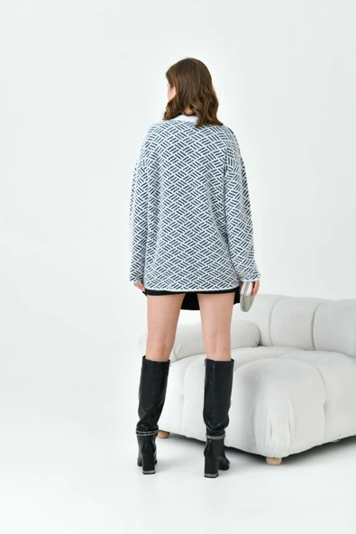 FTZ Women Kadın Çizgi Detaylı Kazak  Ekru 20744 - Resim 7