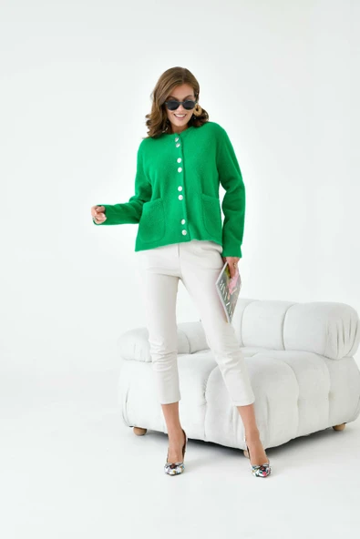 FTZ Women Kadın Düğme Detaylı Sakal Hırka Yeşil 20843 - 4