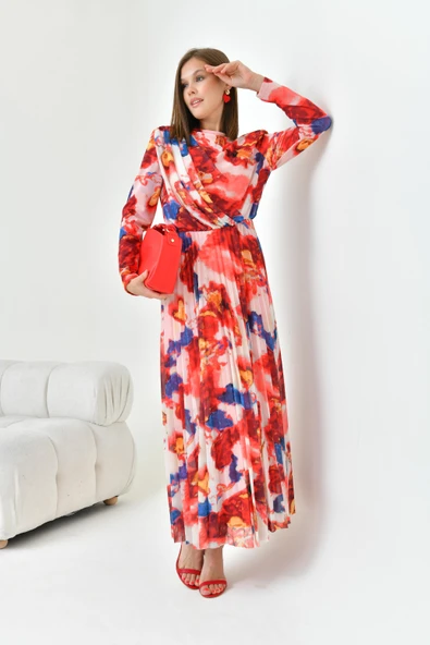 FTZ Women Kadın Desenli Elbise  Mercan 30842 - Resim 4