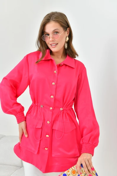 FTZ Women Kadın İpek Saten Cap  Fuşya 30858 - Resim 5