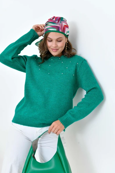 FTZ Women Kadın Boncuk İşlemeli Kazak  Benetton 20741 - Resim 5