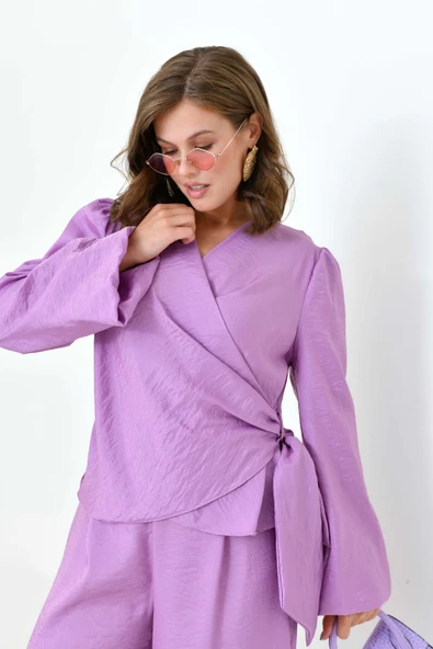 FTZ Women Kadın Pantolonlu Simli Takım  Lila 30863 - Resim 3