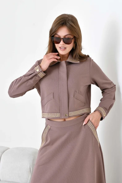 FTZ Women Kadın İki İp Taşlı Takım  Kahve 30925 - Resim 2