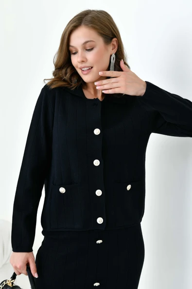 FTZ Women Kadın Düğmeli İkili Takım  Siyah 20712 - Resim 2