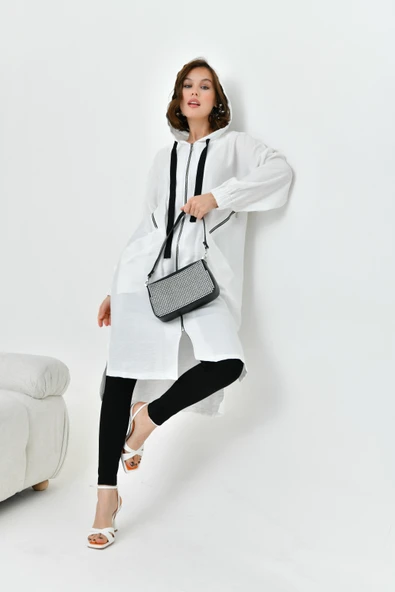 FTZ Women Kadın Fermuarlı Kapişonlu Kap  Ekru 30754 - Resim 3