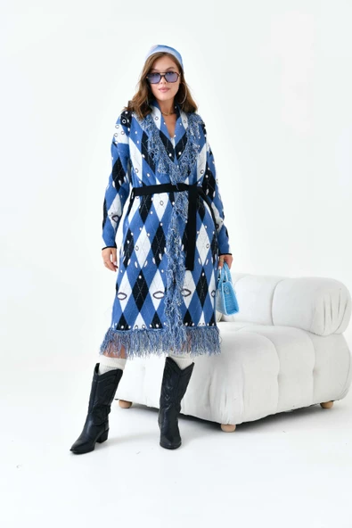 FTZ Women Kadın Baklava Desenli Giyçık  İndigo 20519 - 4