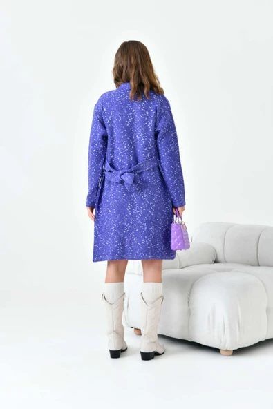 FTZ Women Kadın Kendinden Kemerli Uzun Hırka Mor 20737 - 7