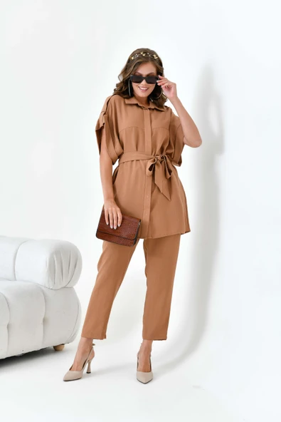 FTZ Women Kadın Keten Takım  Taba 30872 ürün görseli