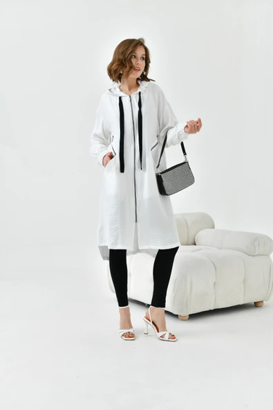 FTZ Women Kadın Fermuarlı Kapişonlu Kap  Ekru 30754 - Resim 5