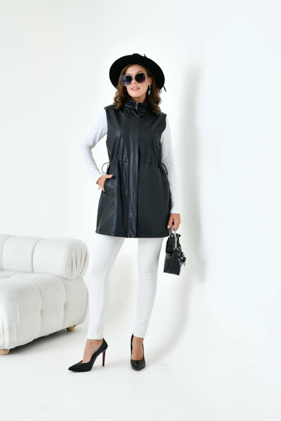 FTZ Women Kadın Deri Yelek  Siyah 30927 - 6