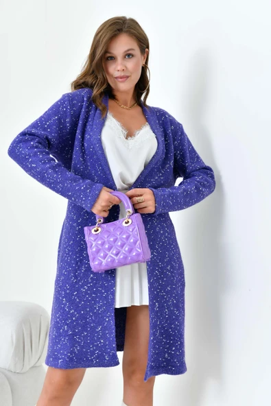 FTZ Women Kadın Kendinden Kemerli Uzun Hırka  Mor 20737 - 5