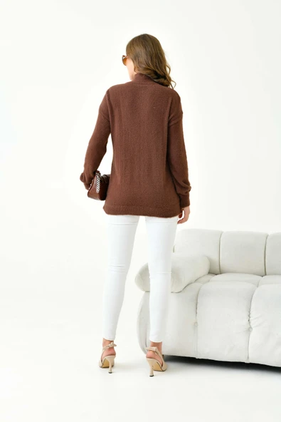 FTZ Women Kadın Basic Kazak  Kahve 20878 - Resim 7