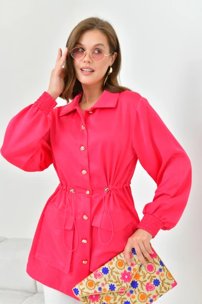 FTZ Women Kadın İpek Saten Cap  Fuşya 30858 - Resim 6