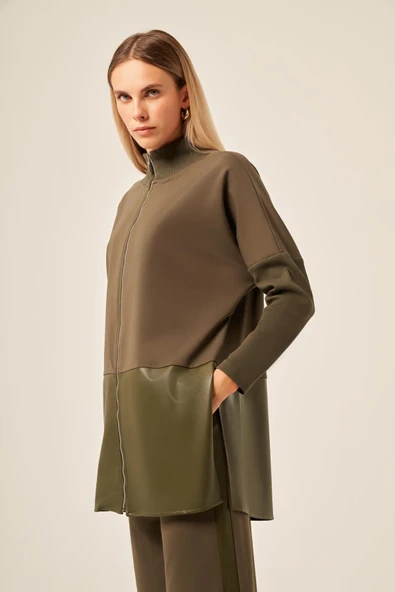 FTZ Women Kadın Deri İki İp Takım  Haki 30949 - Resim 4