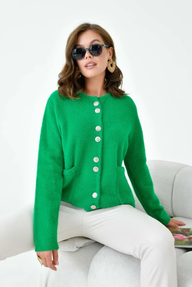 FTZ Women Kadın Düğme Detaylı Sakal Hırka  Yeşil 20843 - 6