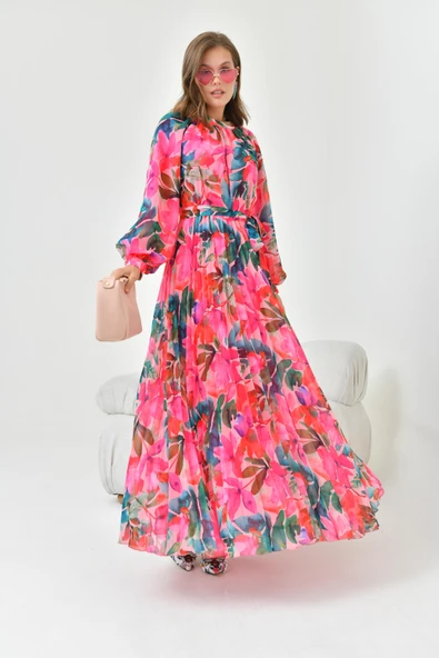 FTZ Women Kadın Şifon Elbise  Fuşya 30871 ürün görseli