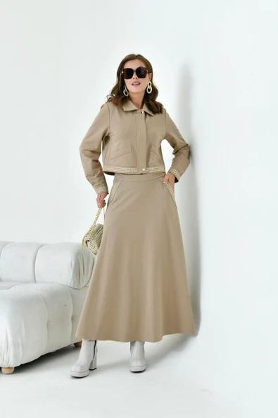 FTZ Women Kadın İki İp Taşlı Takım  Beige 30925 - Resim 6