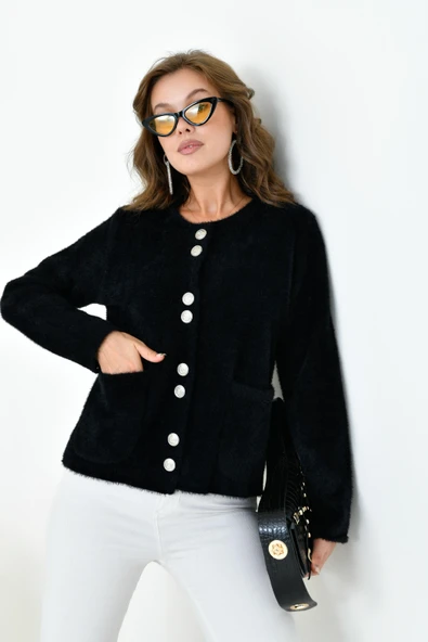 FTZ Women Kadın Düğme Detaylı Sakal Hırka  Siyah 20843 - 2