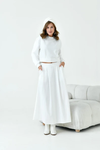 FTZ Women Kadın Bebe Yaka Etekli İki İp Takım  Ekru 30967 ürün görseli