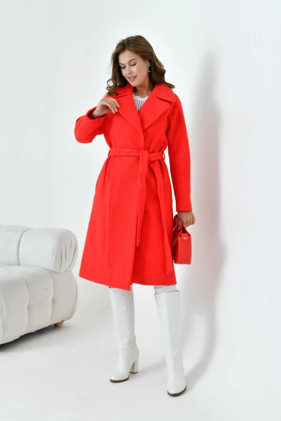 FTZ Women Kadın Geniş Yaka Kaban  Kırmızı 30627 ürün görseli