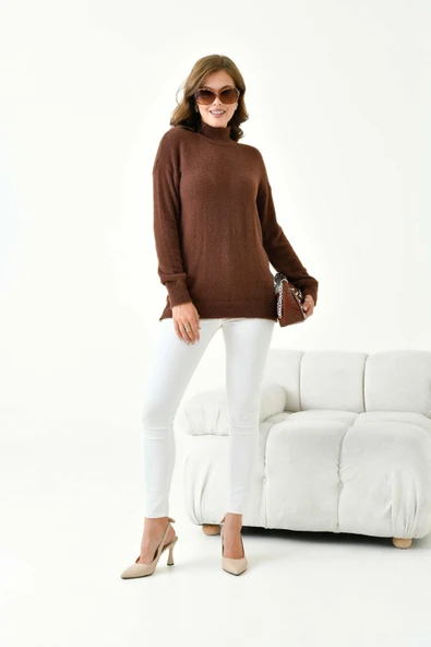 FTZ Women Kadın Basic Kazak  Kahve 20878 - Resim 6