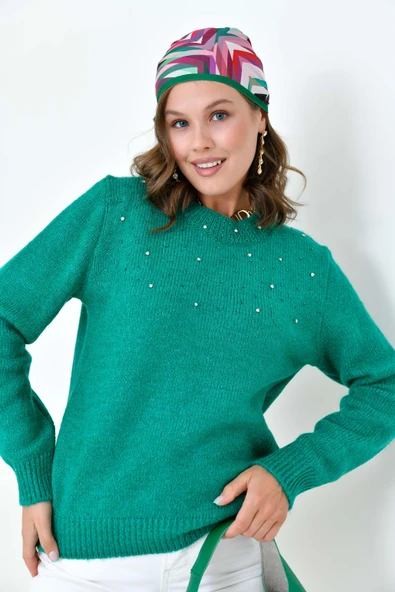 FTZ Women Kadın Boncuk İşlemeli Kazak  Benetton 20741 - Resim 6