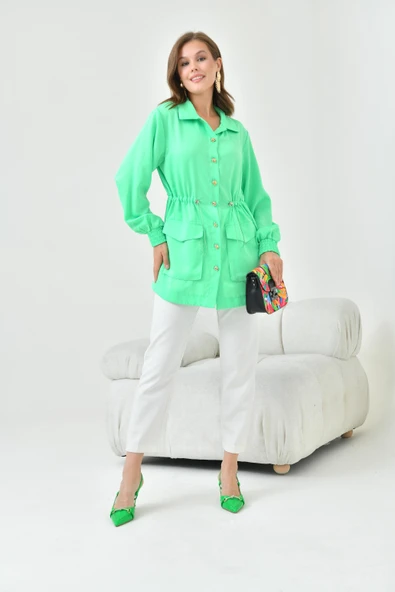 FTZ Women Kadın İpek Saten Cap  Yeşil 30858 - 5