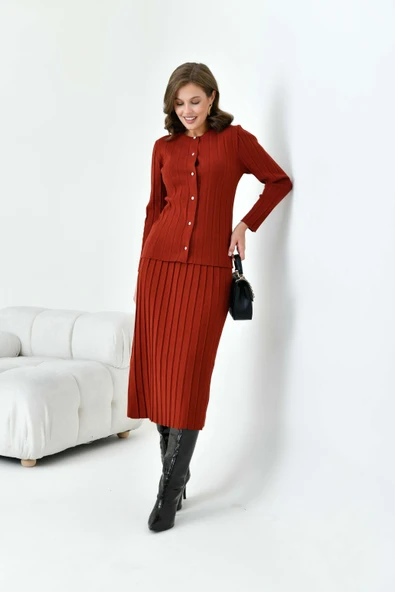 FTZ Women Kadın Pileli İkili Takım  Kiremit 20680 - Resim 5