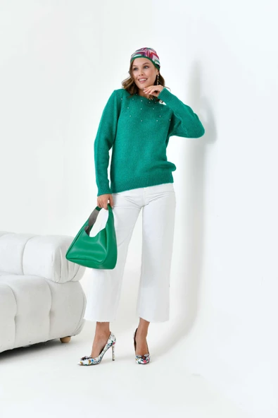 FTZ Women Kadın Boncuk İşlemeli Kazak  Benetton 20741 - Resim 3