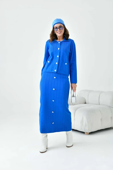 FTZ Women Kadın Düğmeli İkili Takım  Saks Mavi 20712 - 4