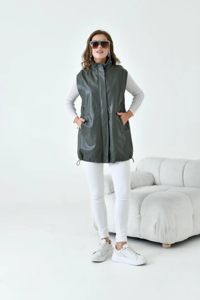 FTZ Women Kadın Deri Yelek  Haki 30926 - 2