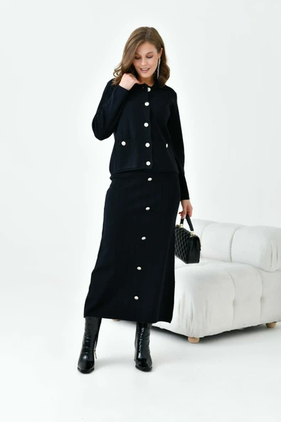 FTZ Women Kadın Düğmeli İkili Takım  Siyah 20712 - Resim 6