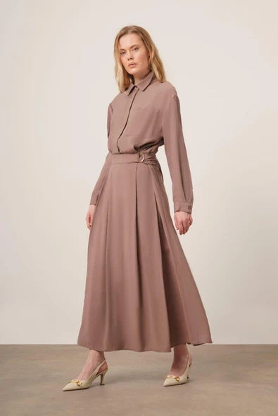 FTZ Women Kadın Modal Etekli Takım  Vizon 30714 - Resim 4