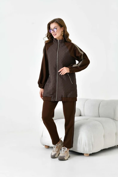 FTZ Women Kadın Kapitone Detay Takım  Kahve 30910 - Resim 6