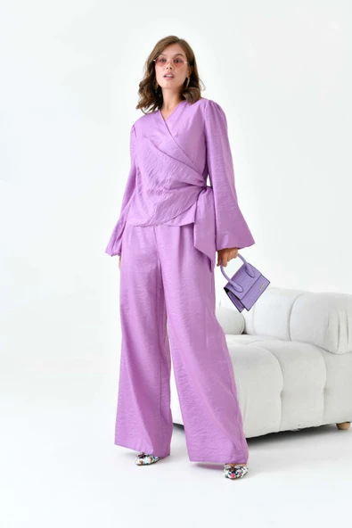 FTZ Women Kadın Pantolonlu Simli Takım  Lila 30863