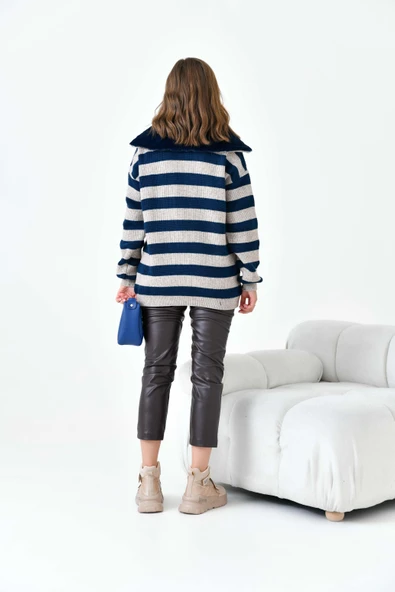 FTZ Women Kadın Çizgi Detaylı Kazak  Taş 20726 - Resim 7