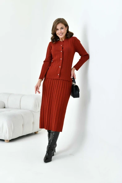 FTZ Women Kadın Pileli İkili Takım  Kiremit 20680 - Resim 2