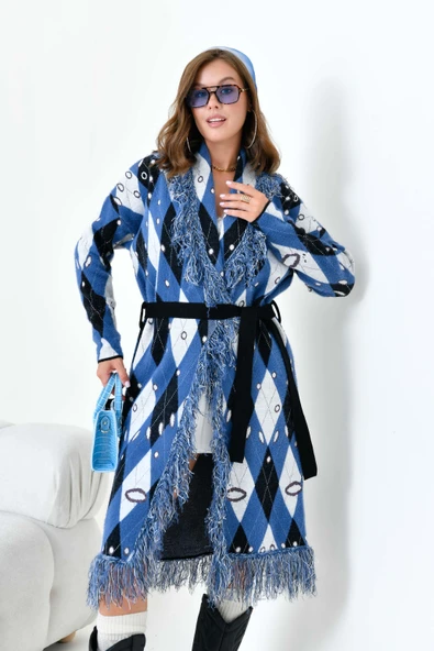 FTZ Women Kadın Baklava Desenli Giyçık  İndigo 20519