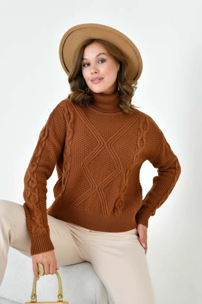 FTZ Women Kadın Pirinç Örgü Kazak  Bakır 20909 - Resim 2