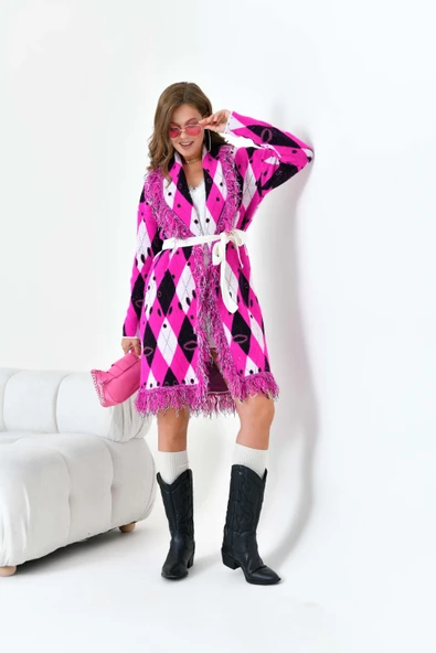 FTZ Women Kadın Baklava Desenli Giyçık  Fuşya 20519 - Resim 3