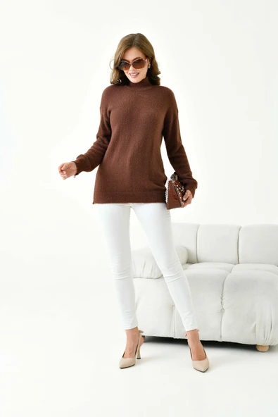 FTZ Women Kadın Basic Kazak  Kahve 20878 - Resim 5