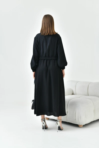 FTZ Women Kadın Simli Crep Etekli Takım  Siyah 30839 - Resim 7