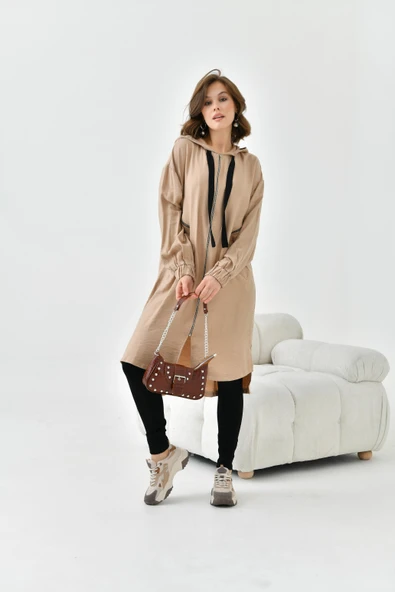 FTZ Women Kadın Fermuarlı Kapişonlu Kap  Sütlü Kahve 30754 - 6