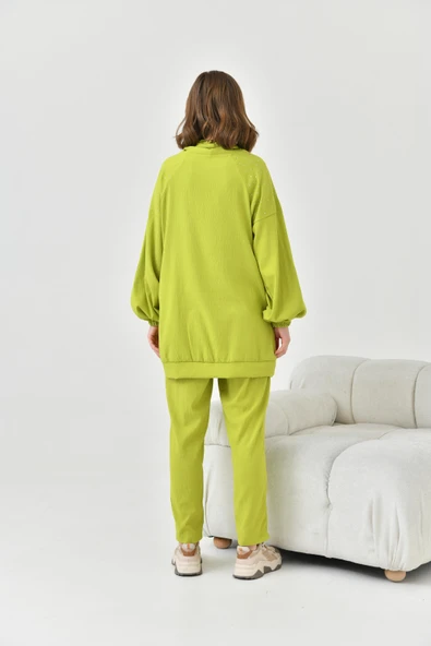 FTZ Women Kadın Kapişonlu Taş Detay Takım  Olive 30825 - Resim 7